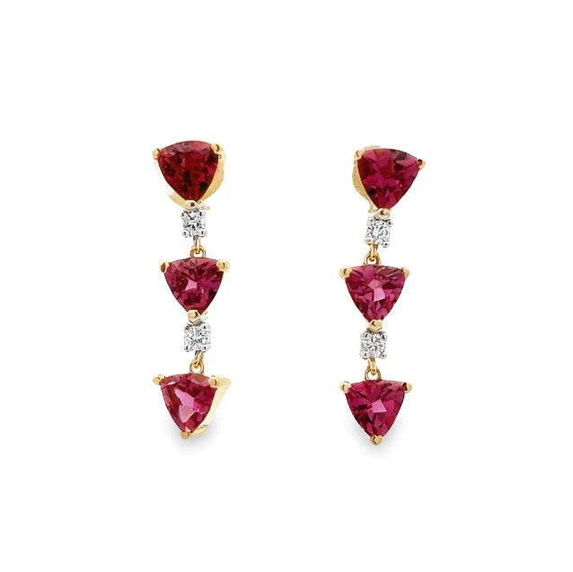 Pink Tourmaline and Diamond Dangle Earrings