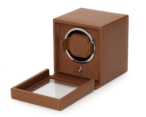 Cub Individual Watch Winder Box with Cover in Cognac