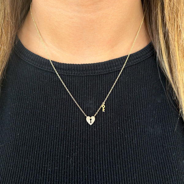 Pave Heart Lock & Key Necklace