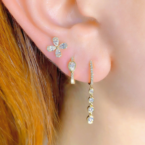 Round Diamond Bezel Huggie Dangle Earrings