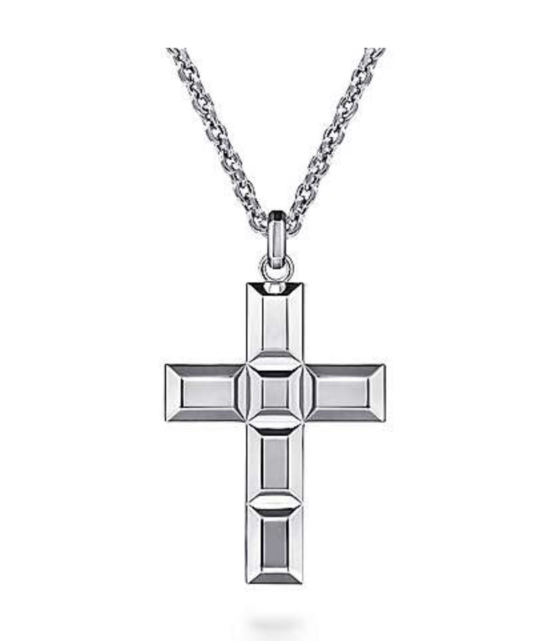Sterling Silver Rectangular Station Cross Pendant (Chain Not Included)