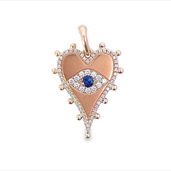 Diamond & Blue Sapphire Evil Eye Heart Clip On Charm
