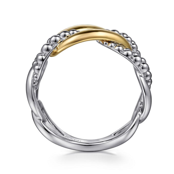 Sterling Silver and 14 Karat Yellow Gold Beaded Bujukan Chain Link Tow-Tone Ring - Last Chance - Carter's Collective Fine Jewelry