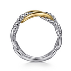 Sterling Silver and 14 Karat Yellow Gold Beaded Bujukan Chain Link Tow-Tone Ring - Last Chance - Carter's Collective Fine Jewelry