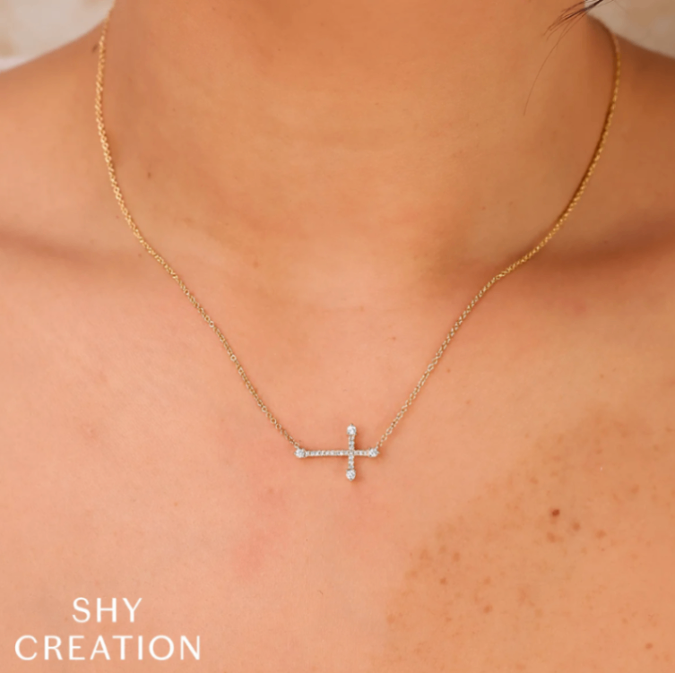 Sideways Diamond Cross Necklace