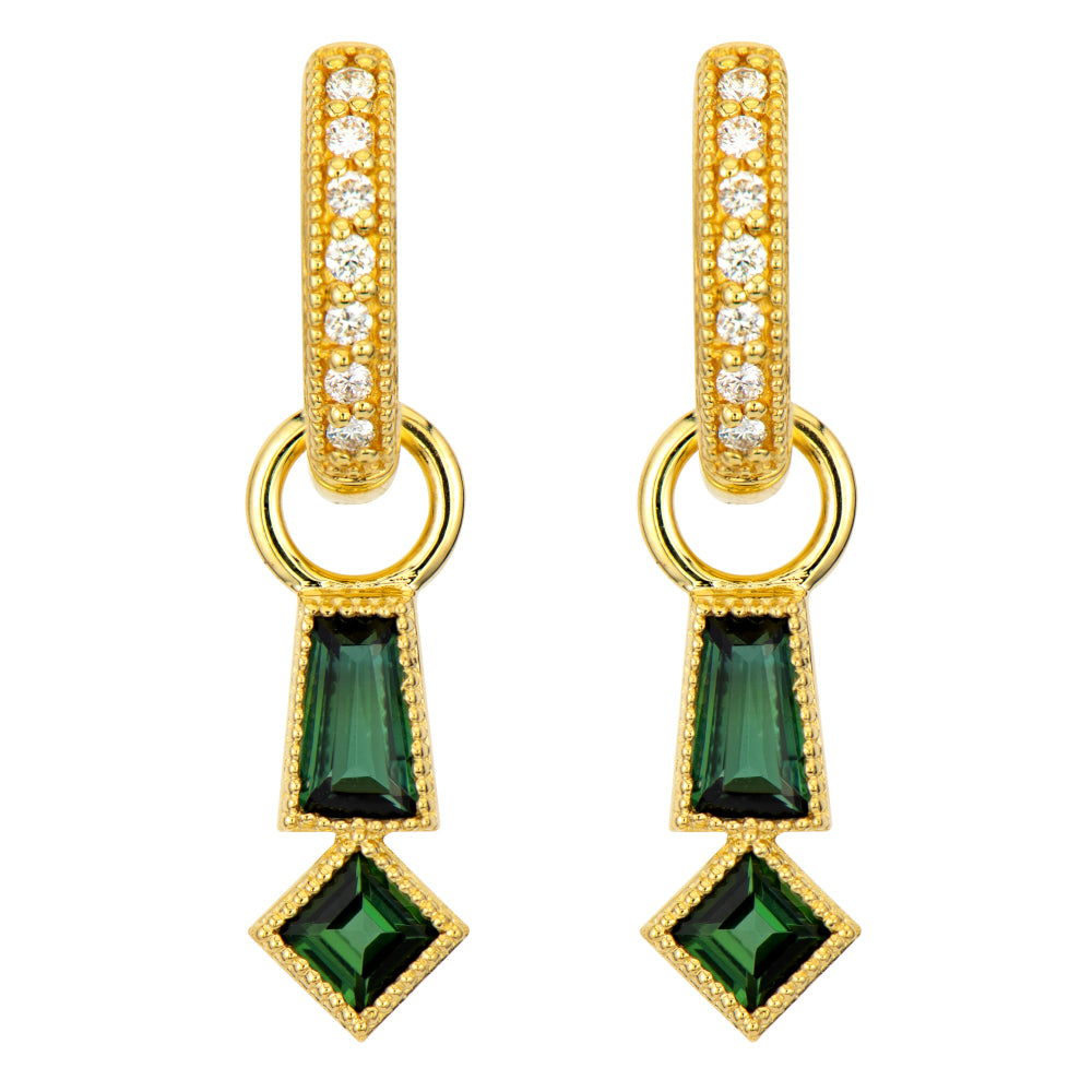 Bezel Set Green Tourmaline & Diamond Earring Charms