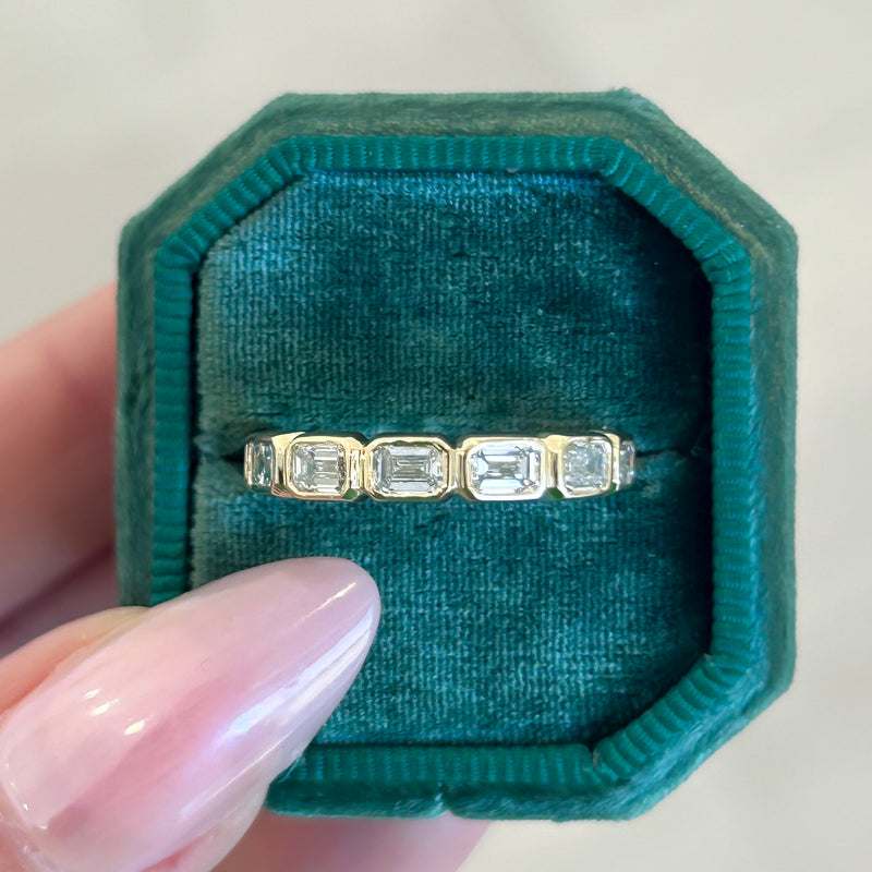 East to West Lab Grown Emerald Cut Diamond Bezel Set Wedding Band, 1.55 CTTW