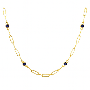 Mini Sapphire Station Necklace on Paperclip Chain - Carter's Collective Fine Jewelry