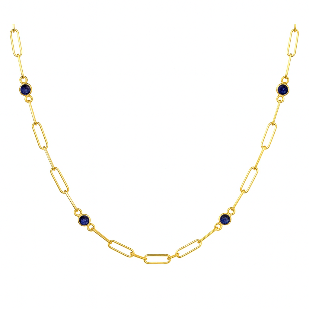 Mini Sapphire Station Necklace on Paperclip Chain - Carter's Collective Fine Jewelry