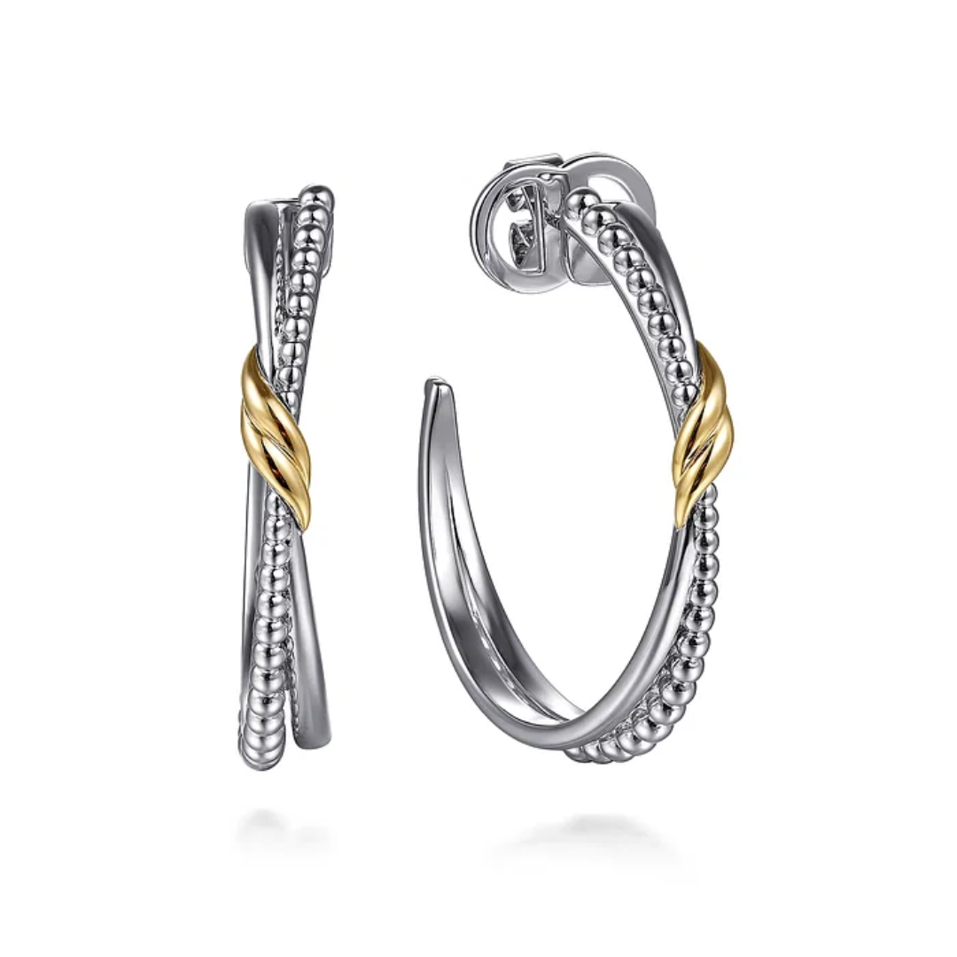 Mixed Metal Crossover Hoop Earrings