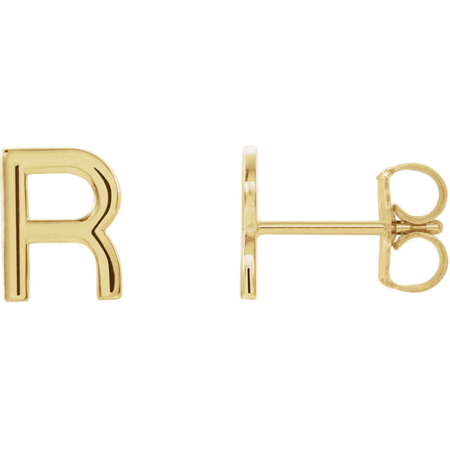 Gold Initial "R" Stud Earring (Single)