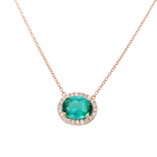 Oval Green Tourmaline with Diamond Halo Necklace
