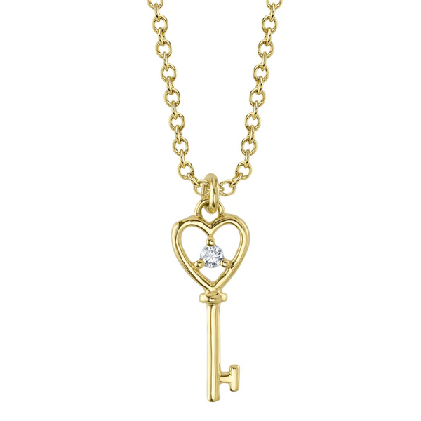 Diamond Accented Key Necklace with Heart Detail, 16-18"
