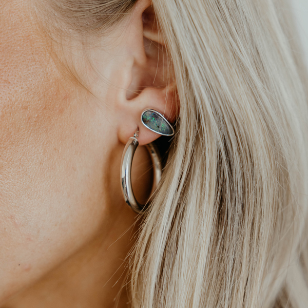 Boulder Opal Bezel Stud Earrings (Pair)