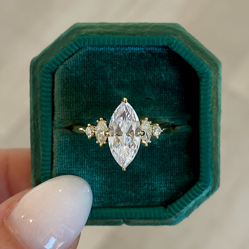 Marquise and Round Graduating Accent Stones with Diamond Hidden Halo Engagement Ring Setting (Does Not Include Center Stone)