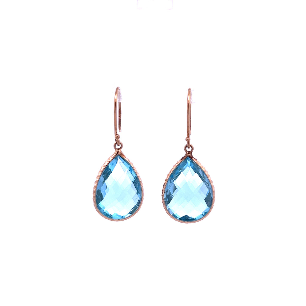 "Previously Loved" - 14ky - 15cttw - Pear Shape Blue Topaz Gemstone Earrings - 2.9 dwt