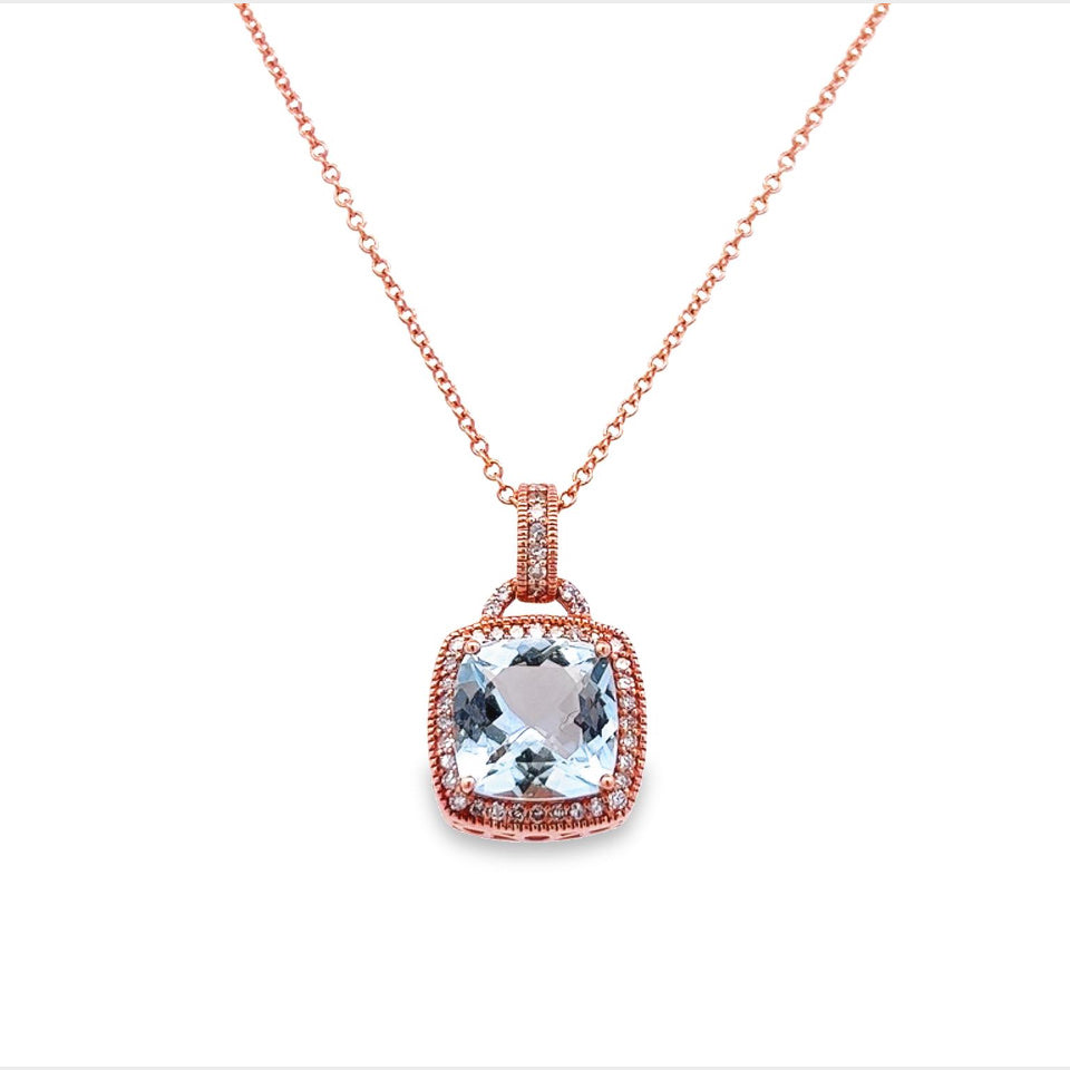 "Previously Loved" - 14kr - 2.26cttw - Aquamarine & Dia Halo Necklace - 18" - 2.8 dwt