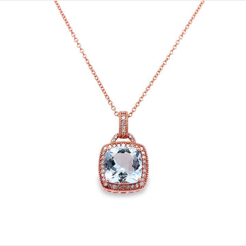"Previously Loved" - 14kr - 2.26cttw - Aquamarine & Dia Halo Necklace - 18" - 2.8 dwt