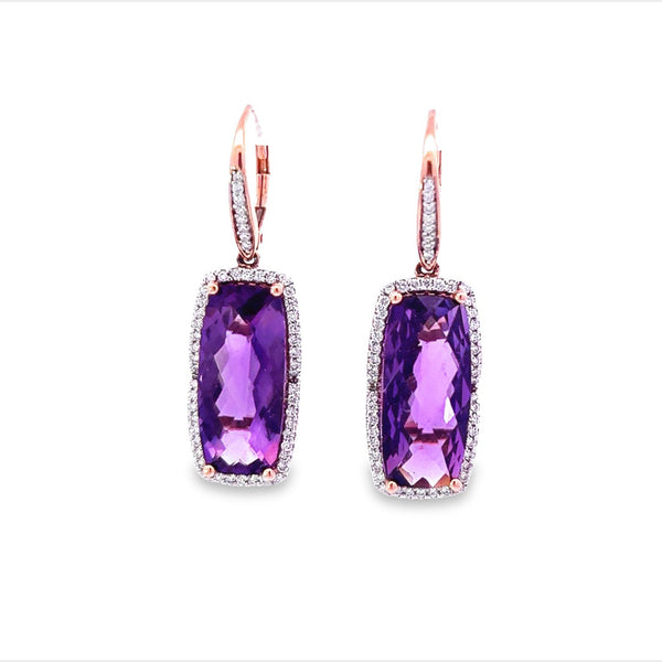 Previously Loved Amethyst and Diamond Halo Dangle Earrings