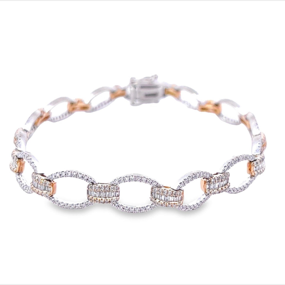 "Previously Loved" - 14kwy - 2.30cttw - Baguette Accent Dia Link Bracelet - 7" - 7.3 dwt