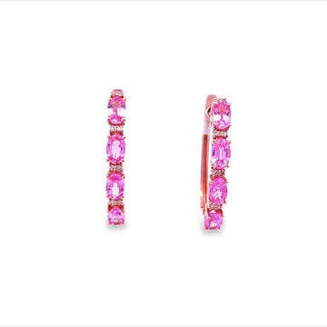 "Previously Loved" - 14kr - 2.88cttw - Pink Sapphire & Diamond Hoops - 18.5mm - 2.7 dwt