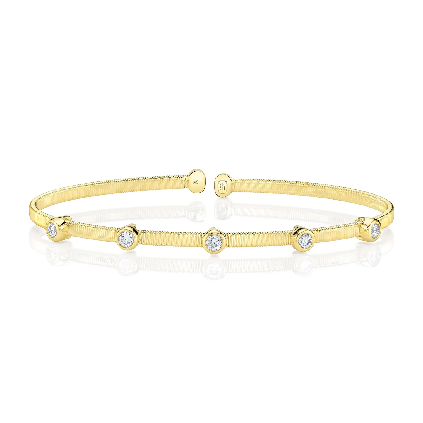 14K Yellow Gold Diamond Station Bezel Bangle, 0.32 CTTW
