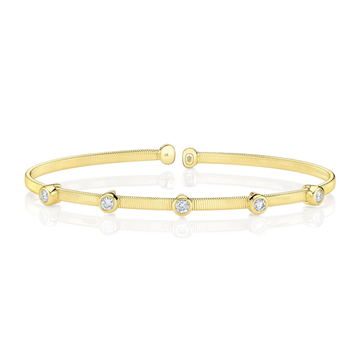 14K Yellow Gold Diamond Station Bezel Bangle, 0.32 CTTW