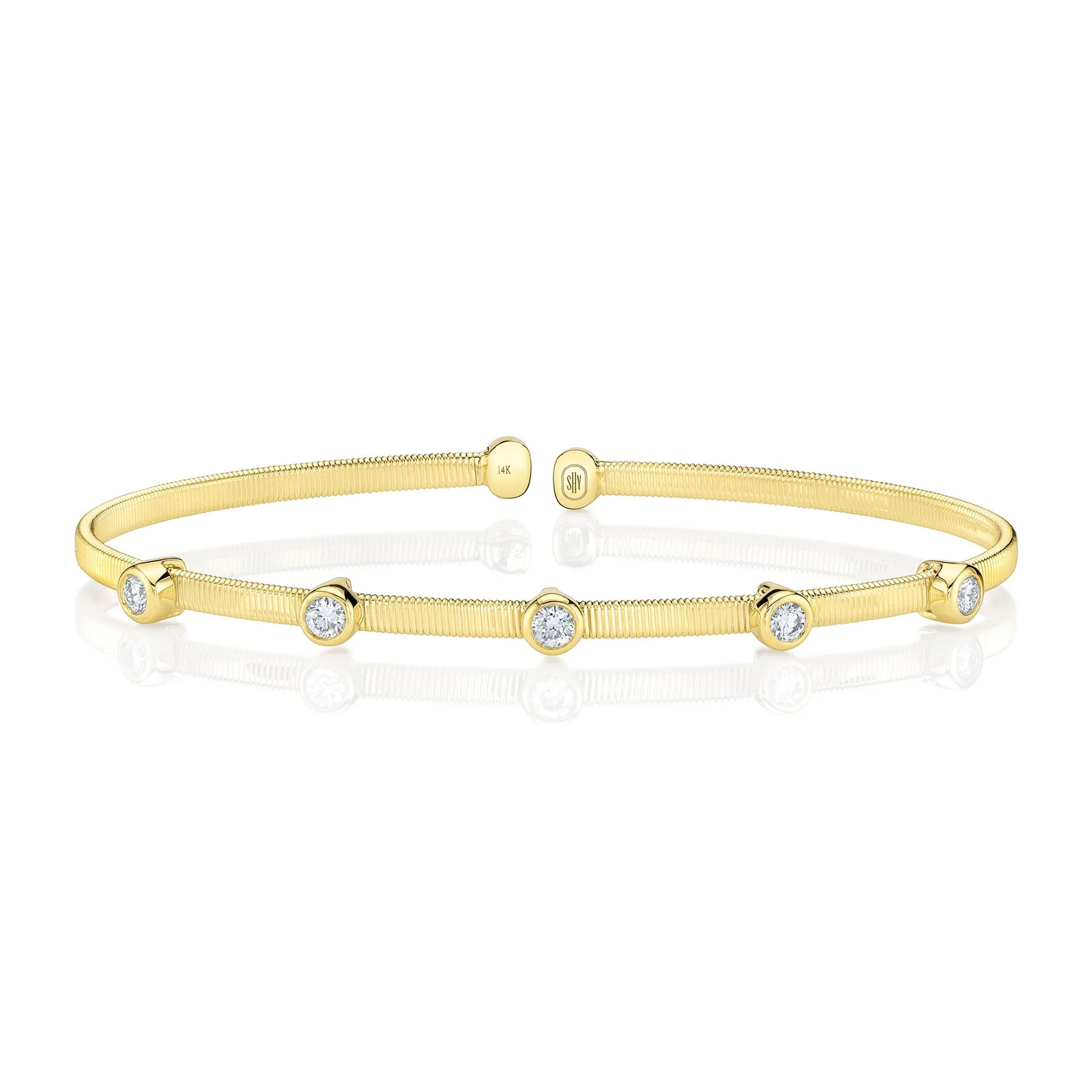 14K Yellow Gold Diamond Station Bezel Bangle, 0.32 CTTW