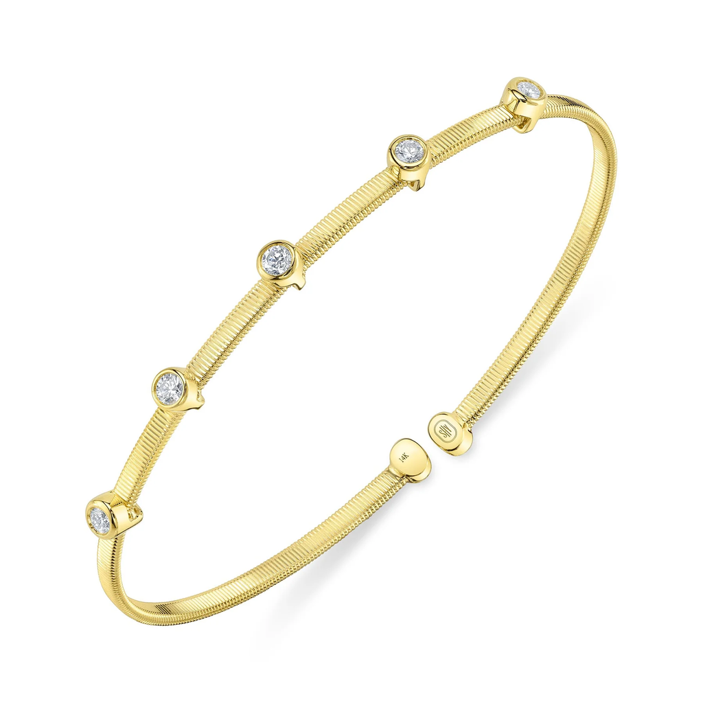 14K Yellow Gold Diamond Station Bezel Bangle, 0.32 CTTW