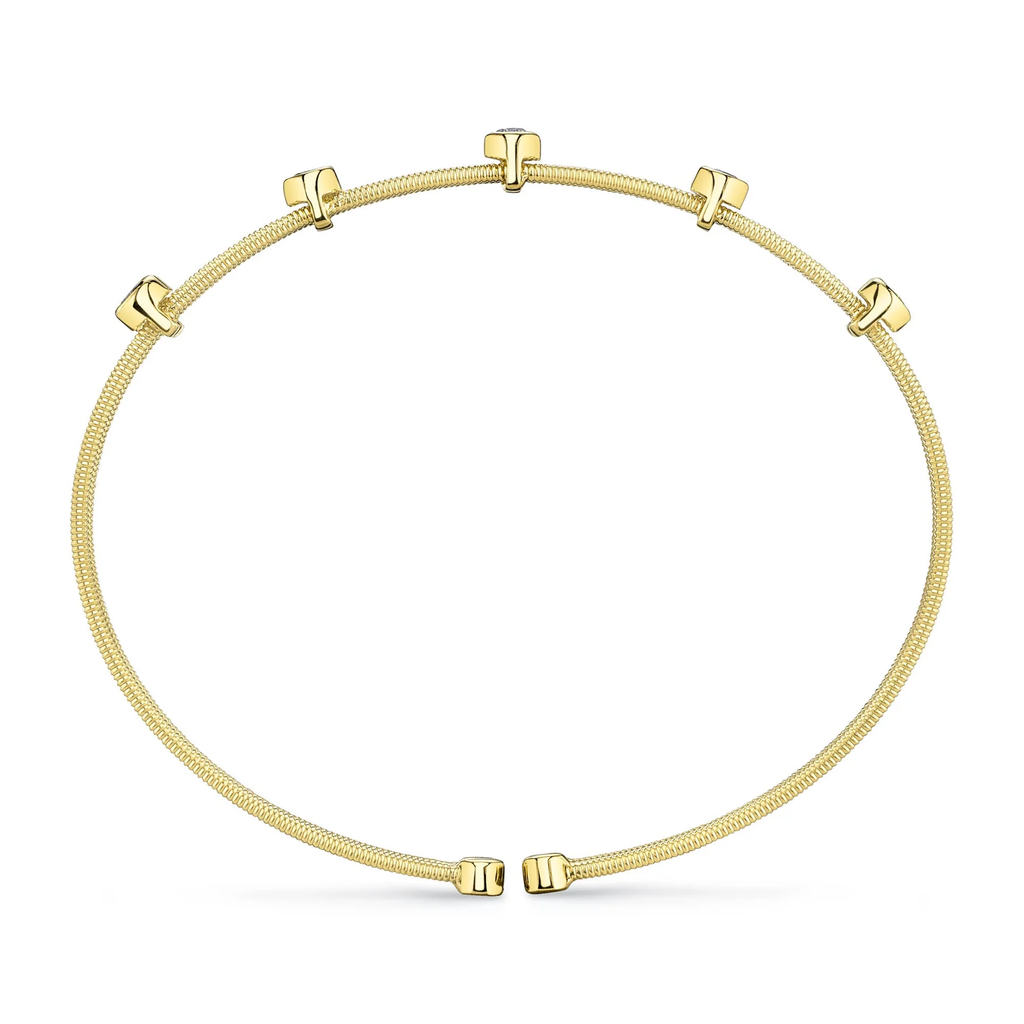 14K Yellow Gold Diamond Station Bezel Bangle, 0.32 CTTW