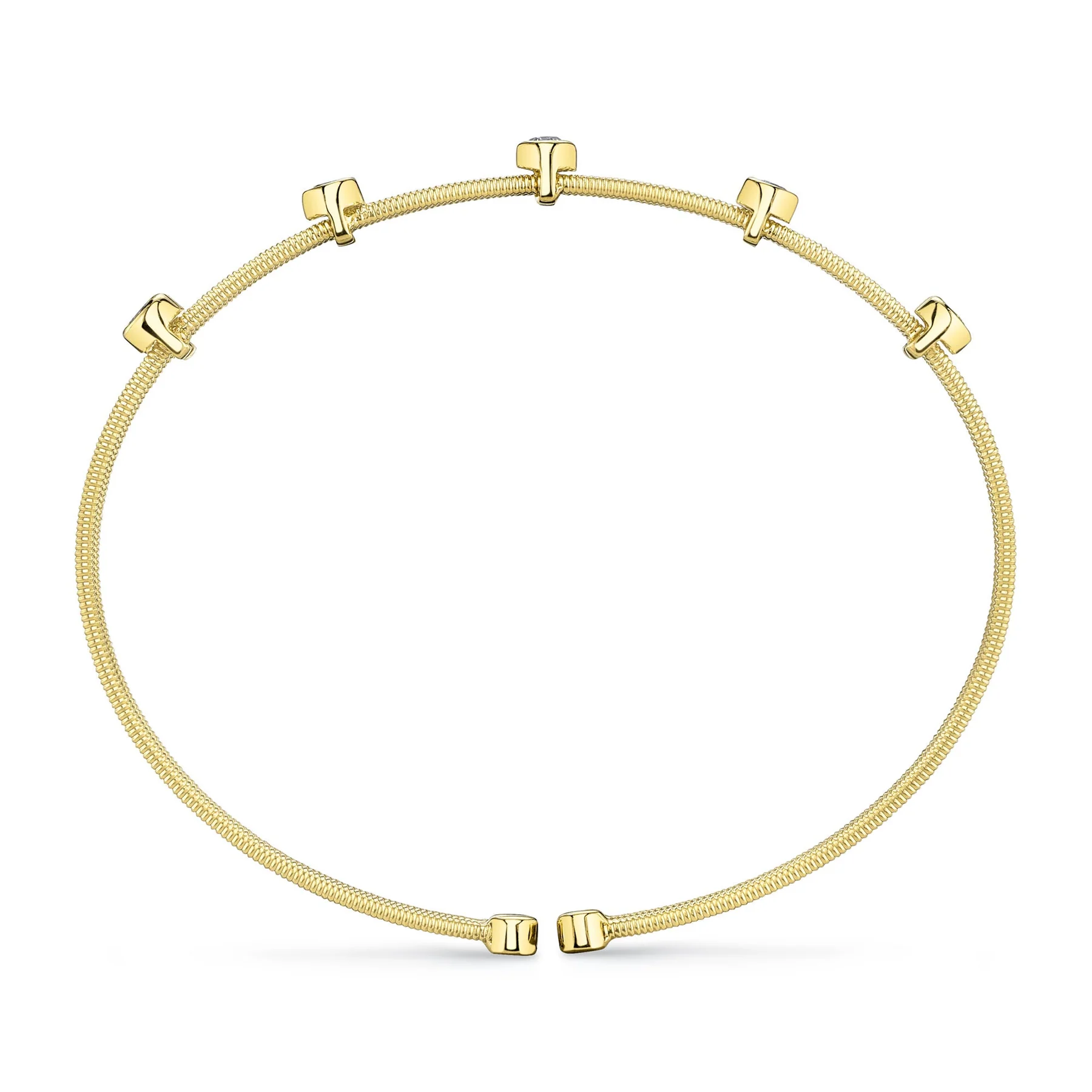 14K Yellow Gold Diamond Station Bezel Bangle, 0.32 CTTW