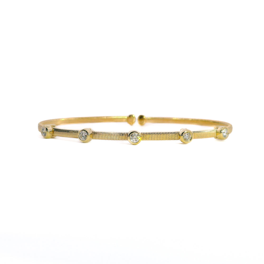 14K Yellow Gold Diamond Station Bezel Bangle, 0.32 CTTW - Carter's Collective Fine Jewelry