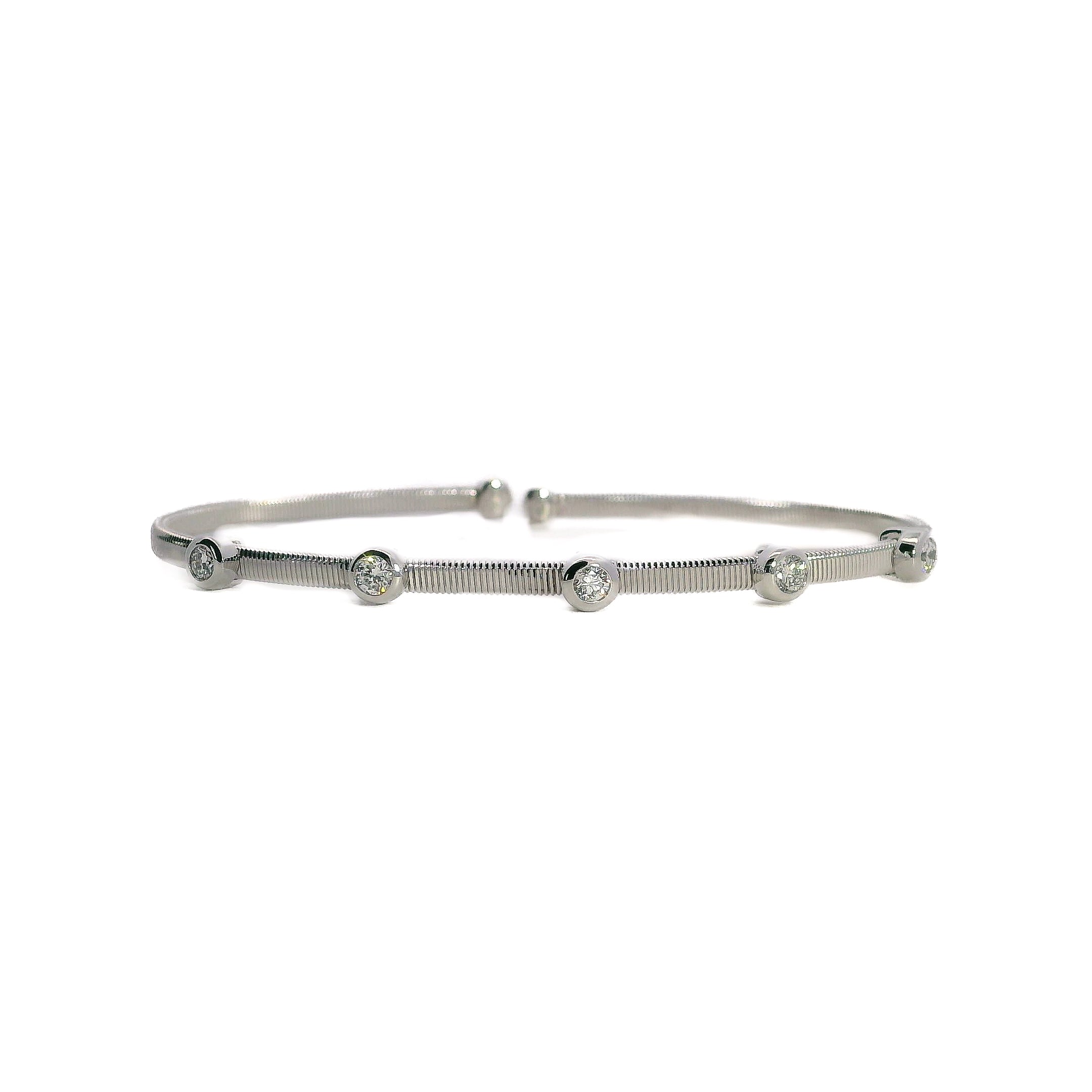 14K White Gold Diamond Station Bezel Bangle, 0.32 CTTW - Carter's Collective Fine Jewelry