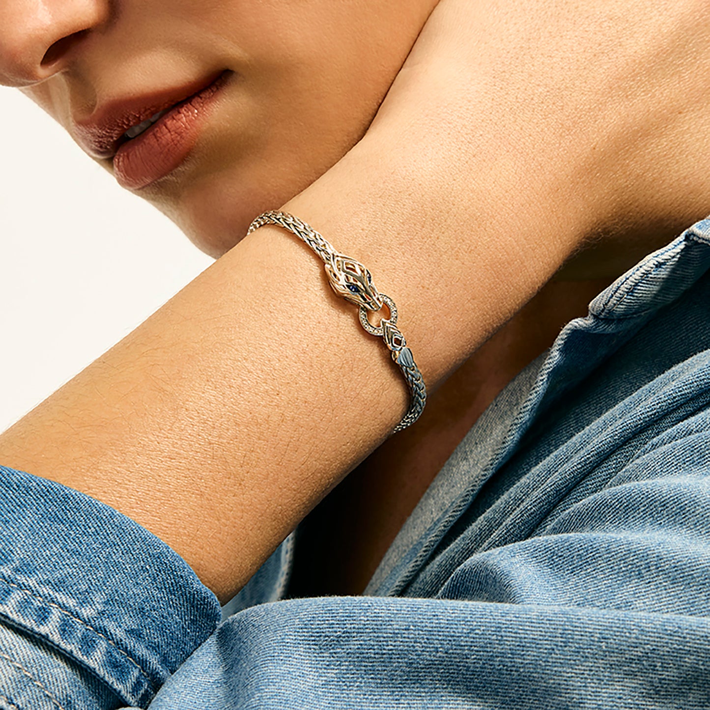 John Hardy Naga Bracelet, Diamonds & Blue Sapphire, 0.04 CTTW - Carter's Collective Fine Jewelry