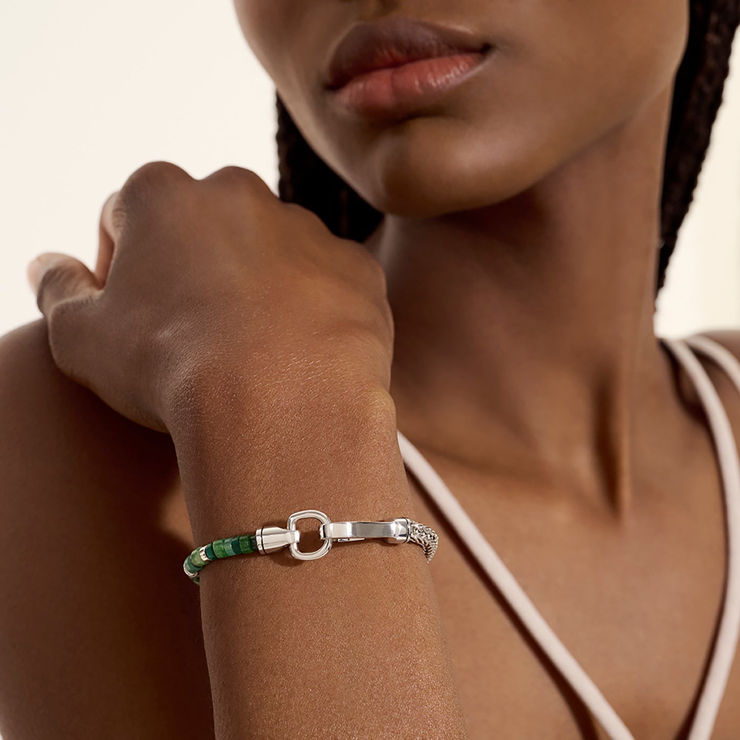 John Hardy Heishi Chain Bracelet, Hardstones & Emeralds - Carter's Collective Fine Jewelry