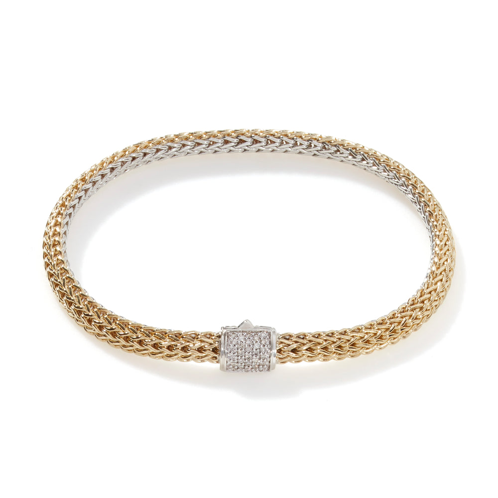 John Hardy Reversible Icon Bracelet, Gold, Silver & Diamonds, 5MM - Carter's Collective Fine Jewelry