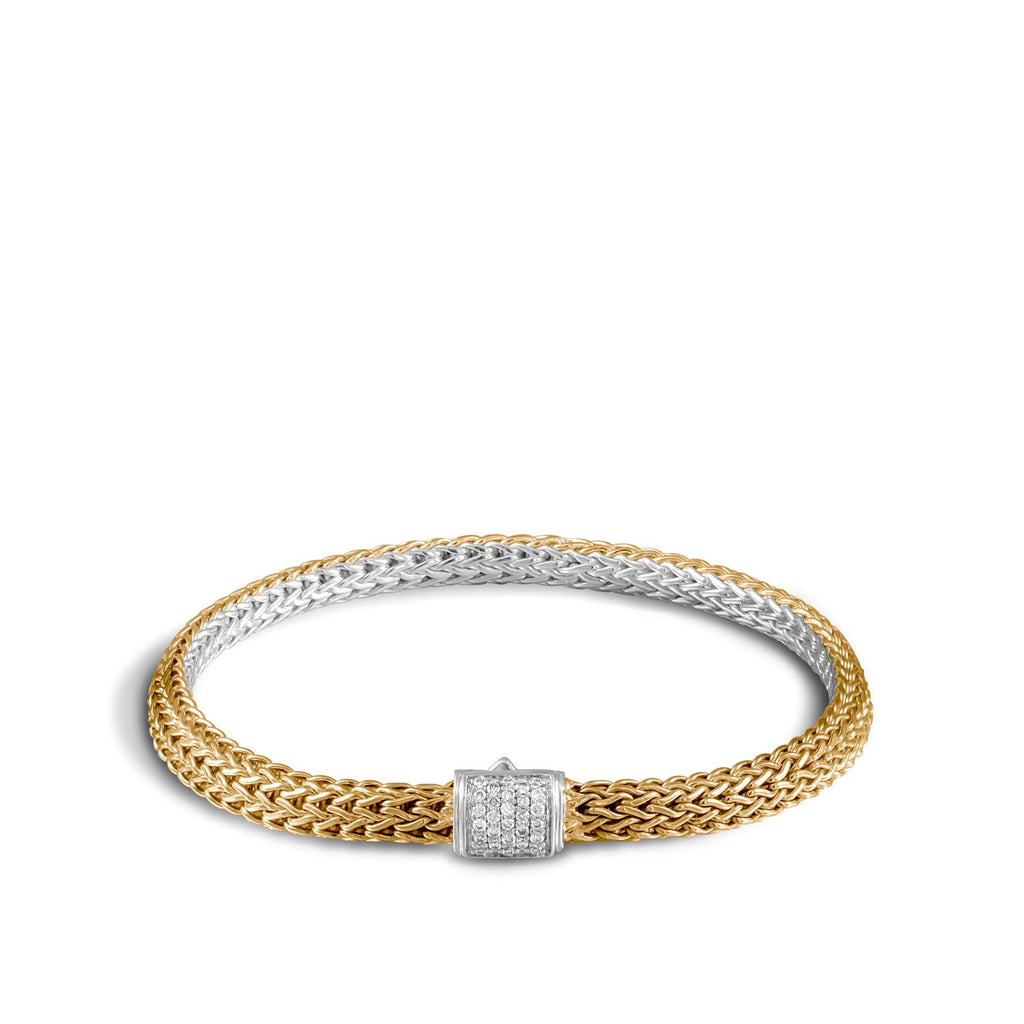 John Hardy Reversible Icon Bracelet, Gold, Silver & Diamonds, 5MM - Carter's Collective Fine Jewelry
