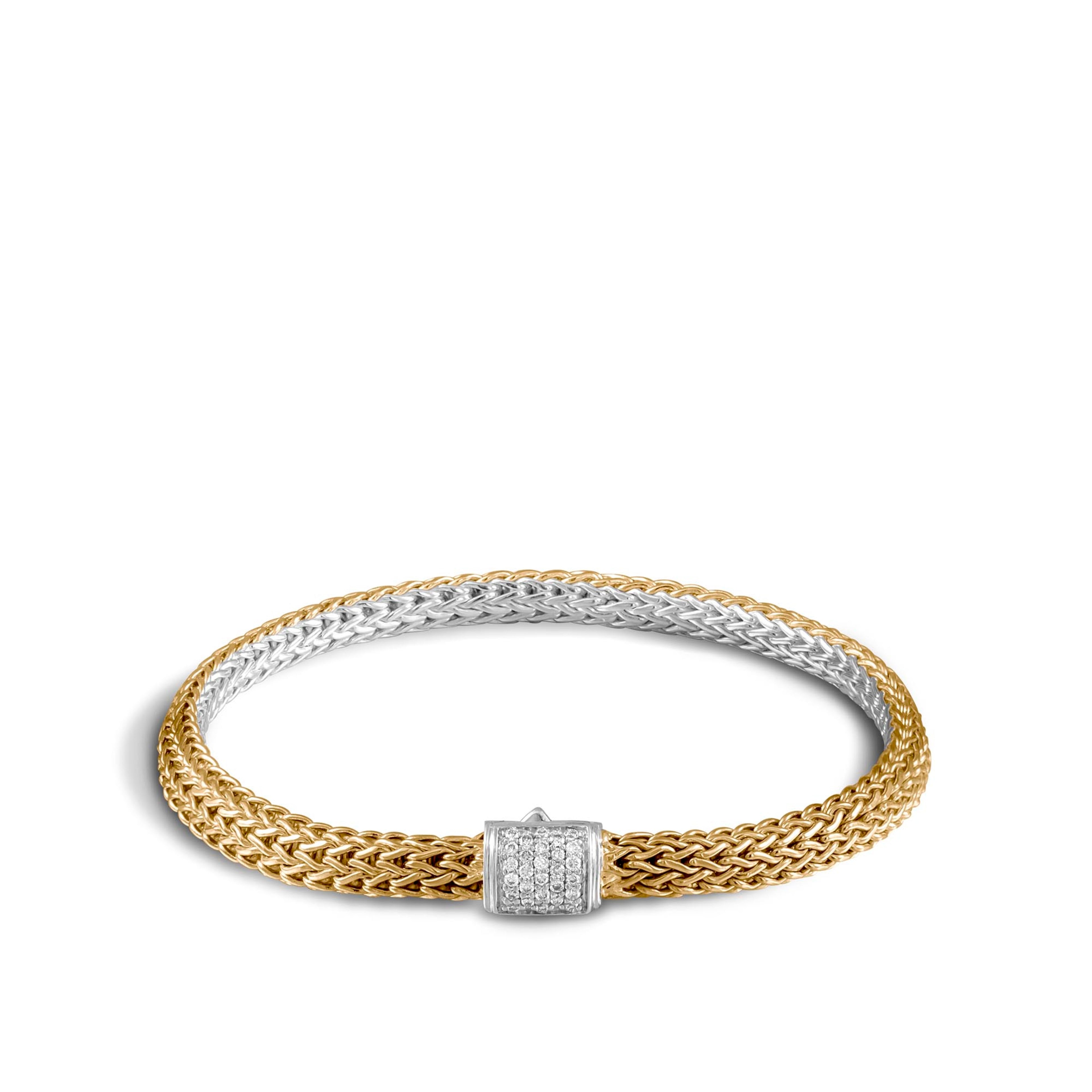 John Hardy Reversible Icon Bracelet, Gold, Silver & Diamonds, 5MM - Carter's Collective Fine Jewelry