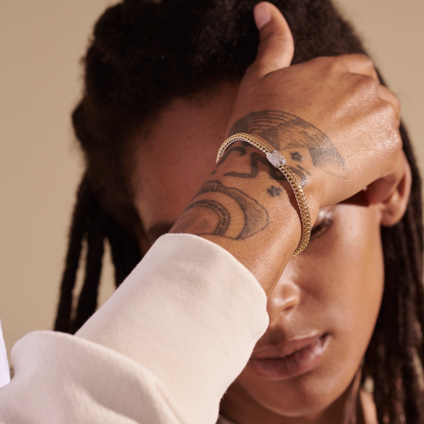 John Hardy Reversible Icon Bracelet, Gold, Silver & Diamonds, 5MM - Carter's Collective Fine Jewelry