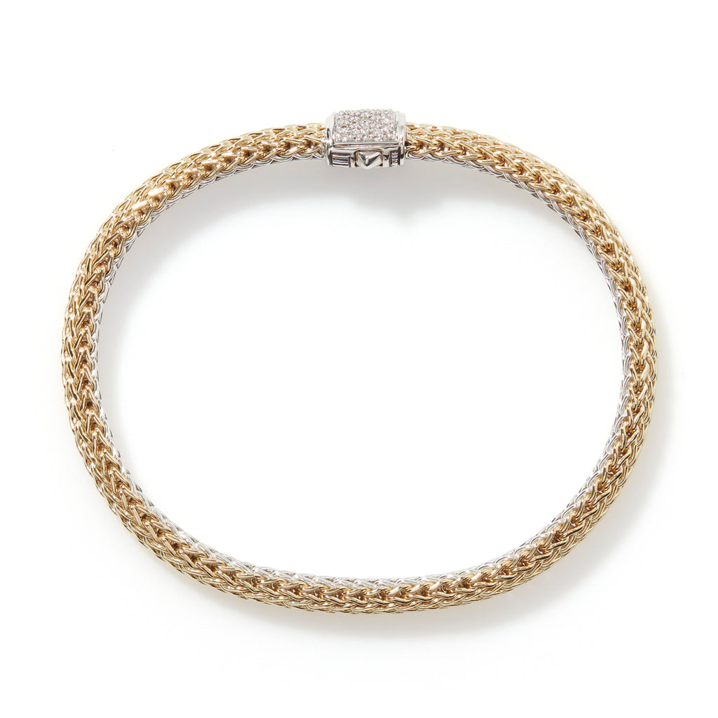John Hardy Reversible Icon Bracelet, Gold, Silver & Diamonds, 5MM - Carter's Collective Fine Jewelry