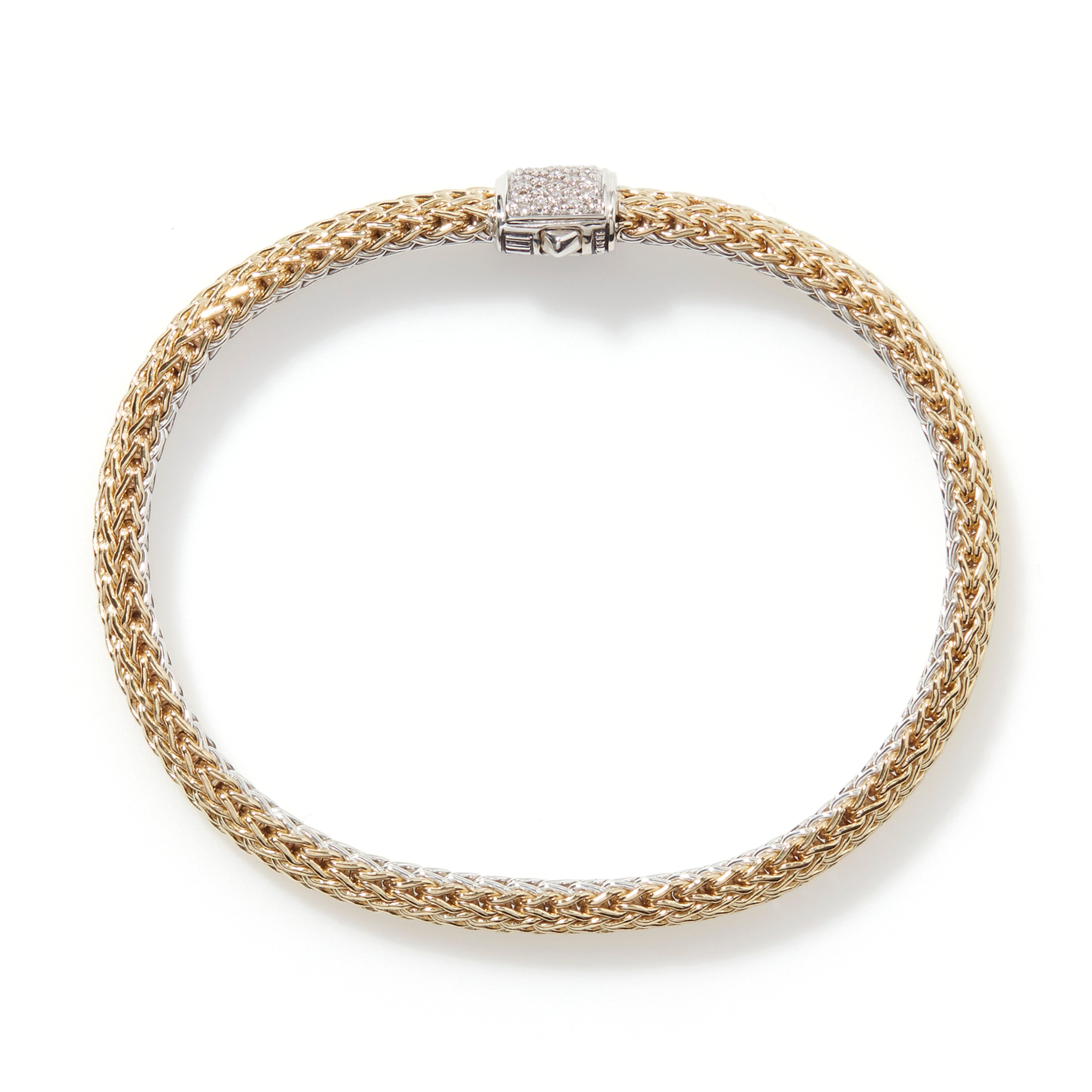 John Hardy Reversible Icon Bracelet, Gold, Silver & Diamonds, 5MM - Carter's Collective Fine Jewelry