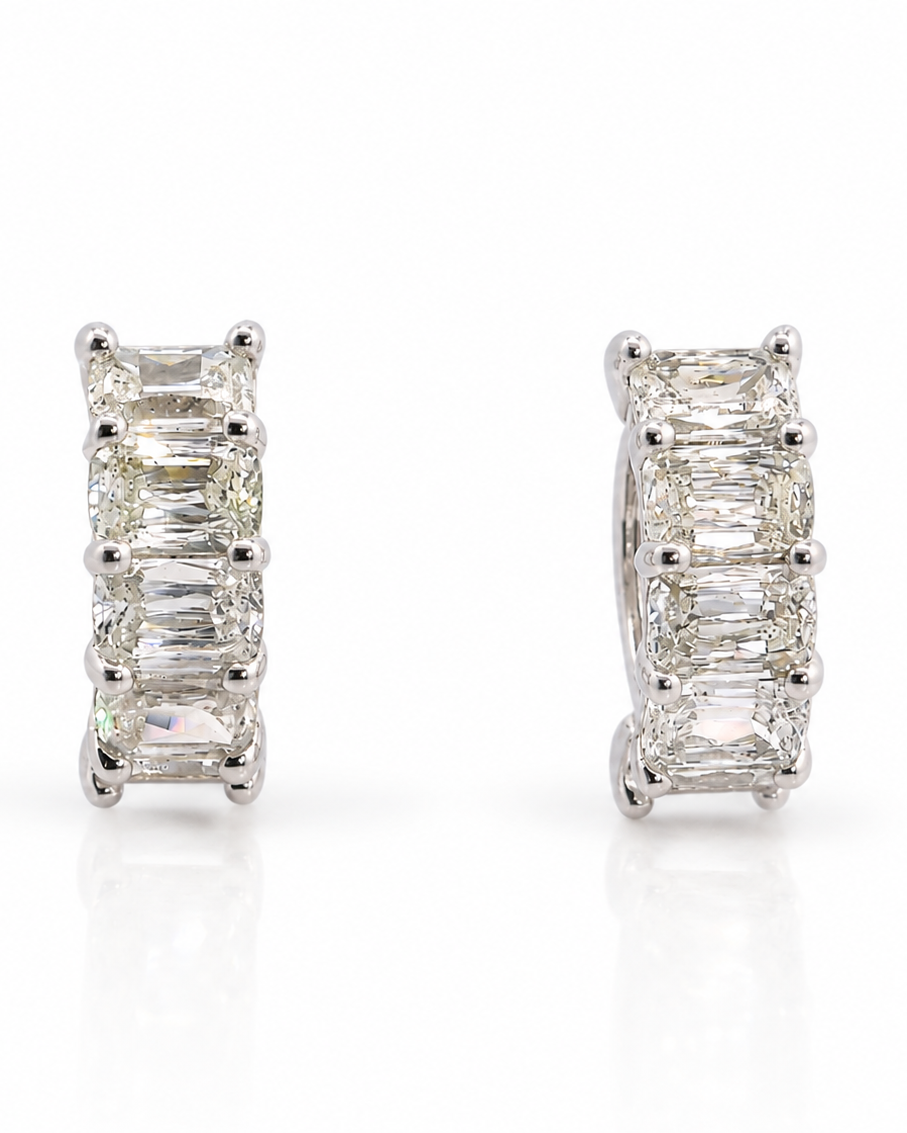 Antique Cushion-Cut Natural Diamond Huggie Hoop Essential Earrings, 3.50 CTTW