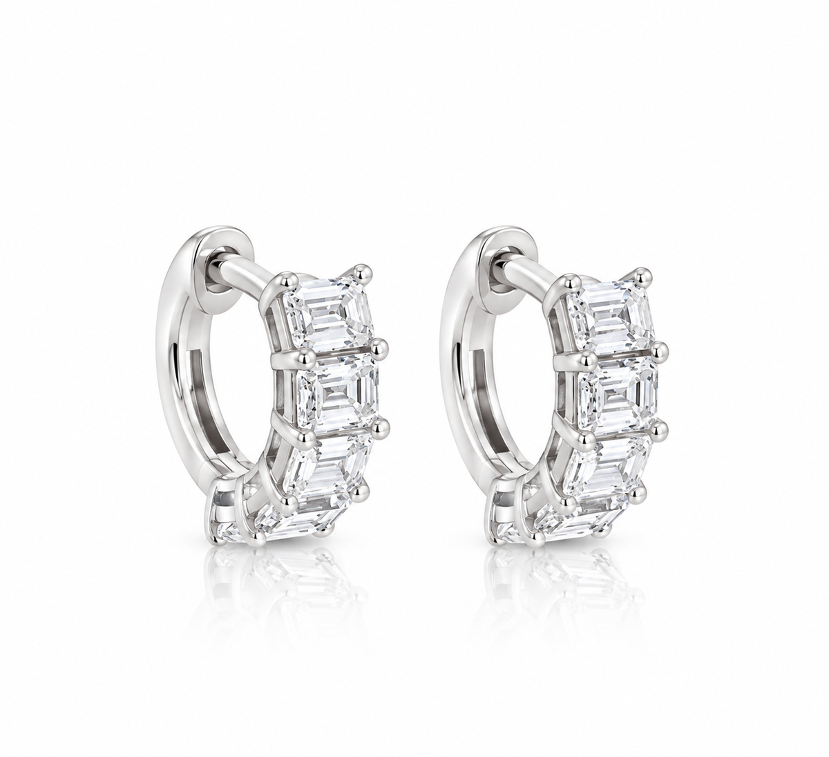 Lab Grown Emerald Cut Diamond Huggie Hoop Earrings, 2.20 CTTW