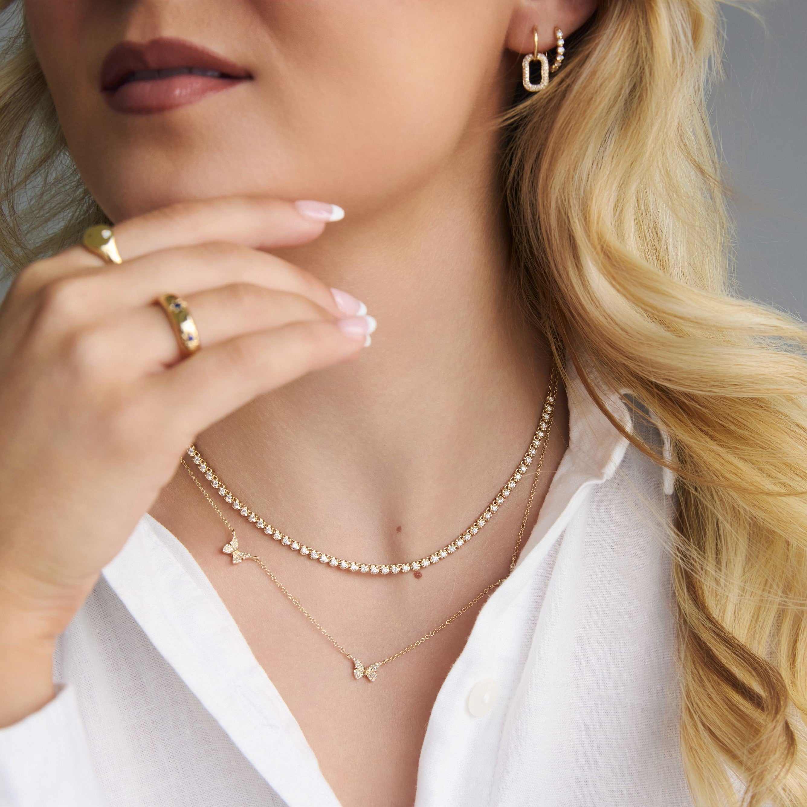 Pave Diamond Butterfly Station Necklace 16-18" - Carter's Collective Fine Jewelry