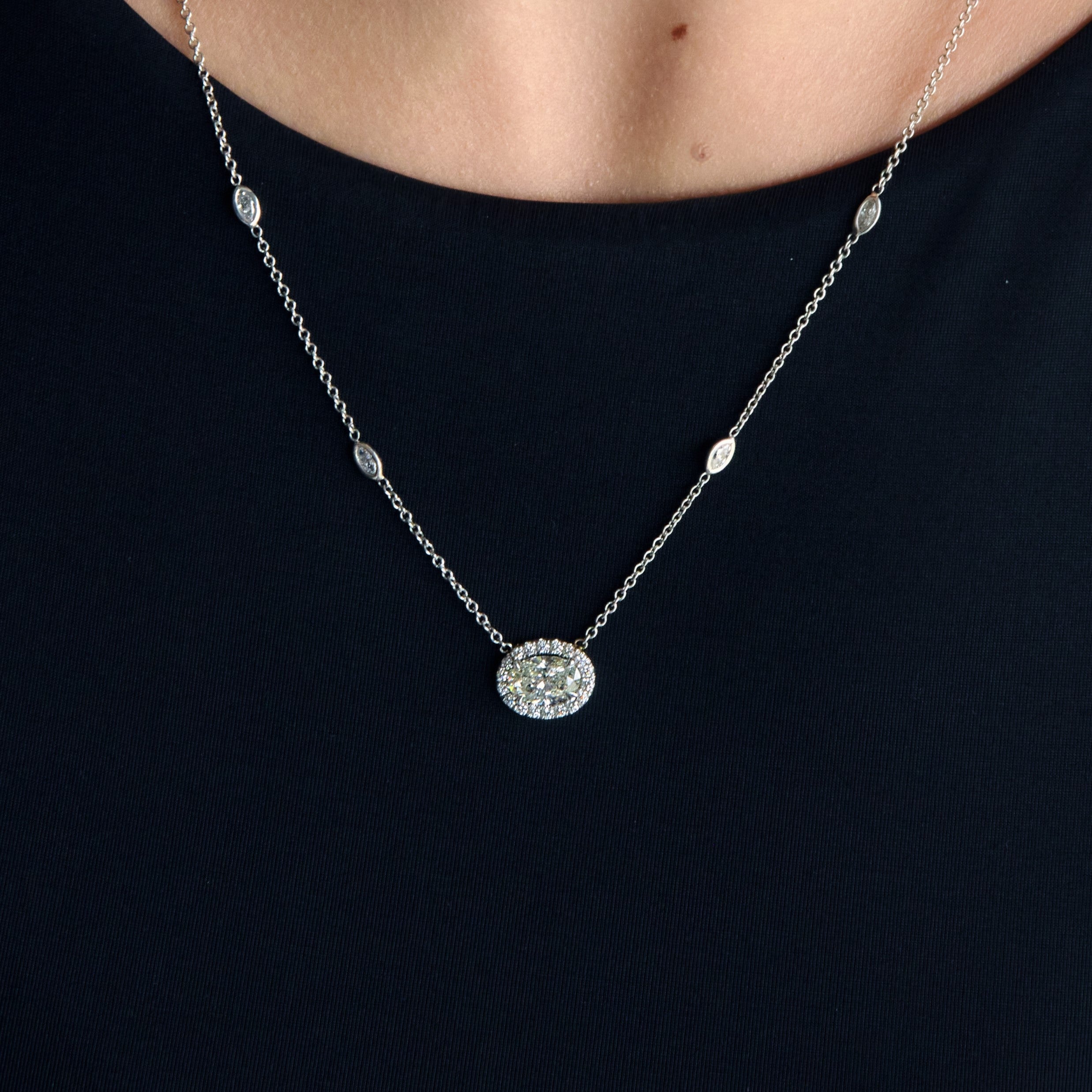 Natural Oval Diamond Pendant with Diamond Accented Chain Necklace - Carter's Collective Fine Jewelry