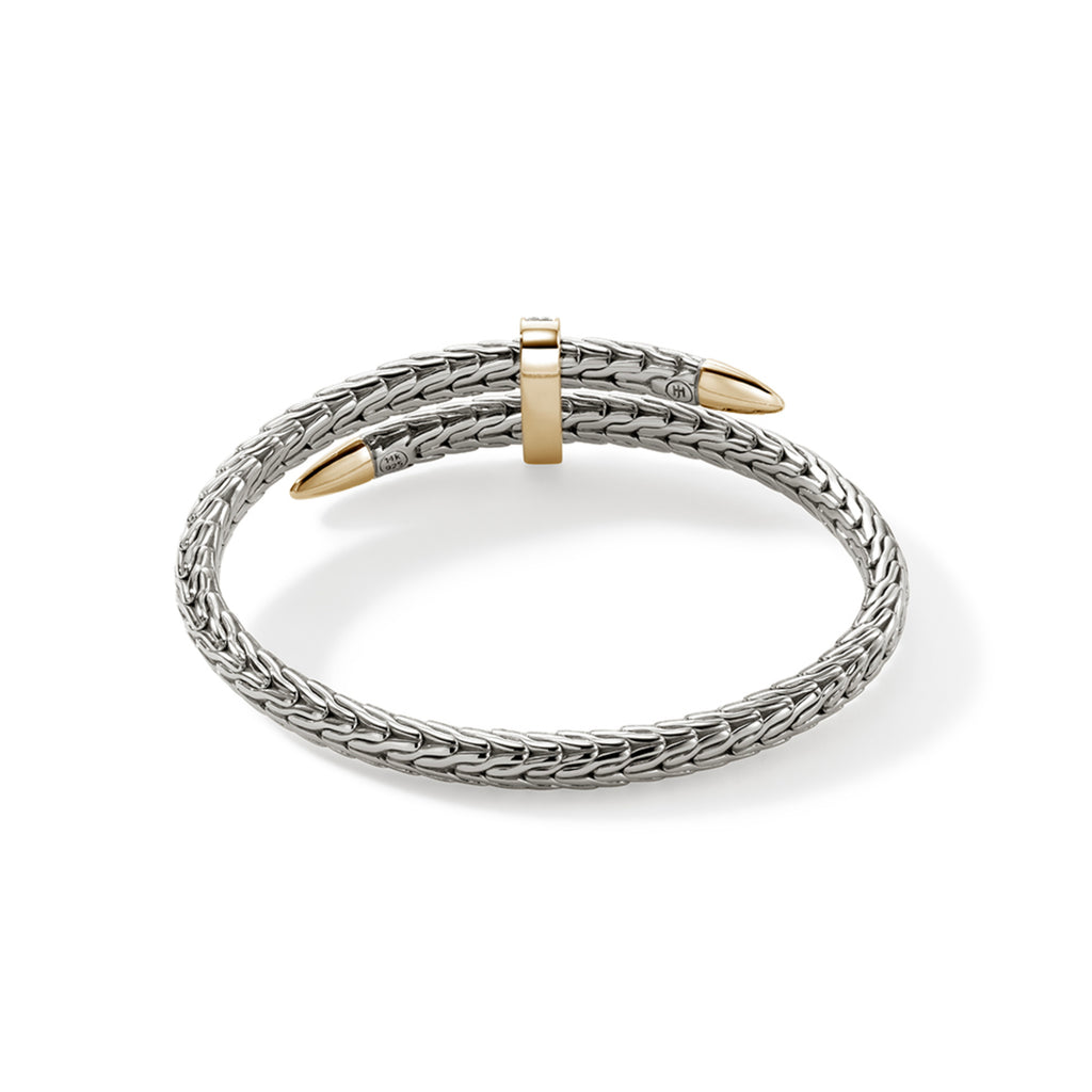 John Hardy Spear Flex Cuff, Silver & Gold & Diamonds, 0.24 CTTW - Carter's Collective Fine Jewelry