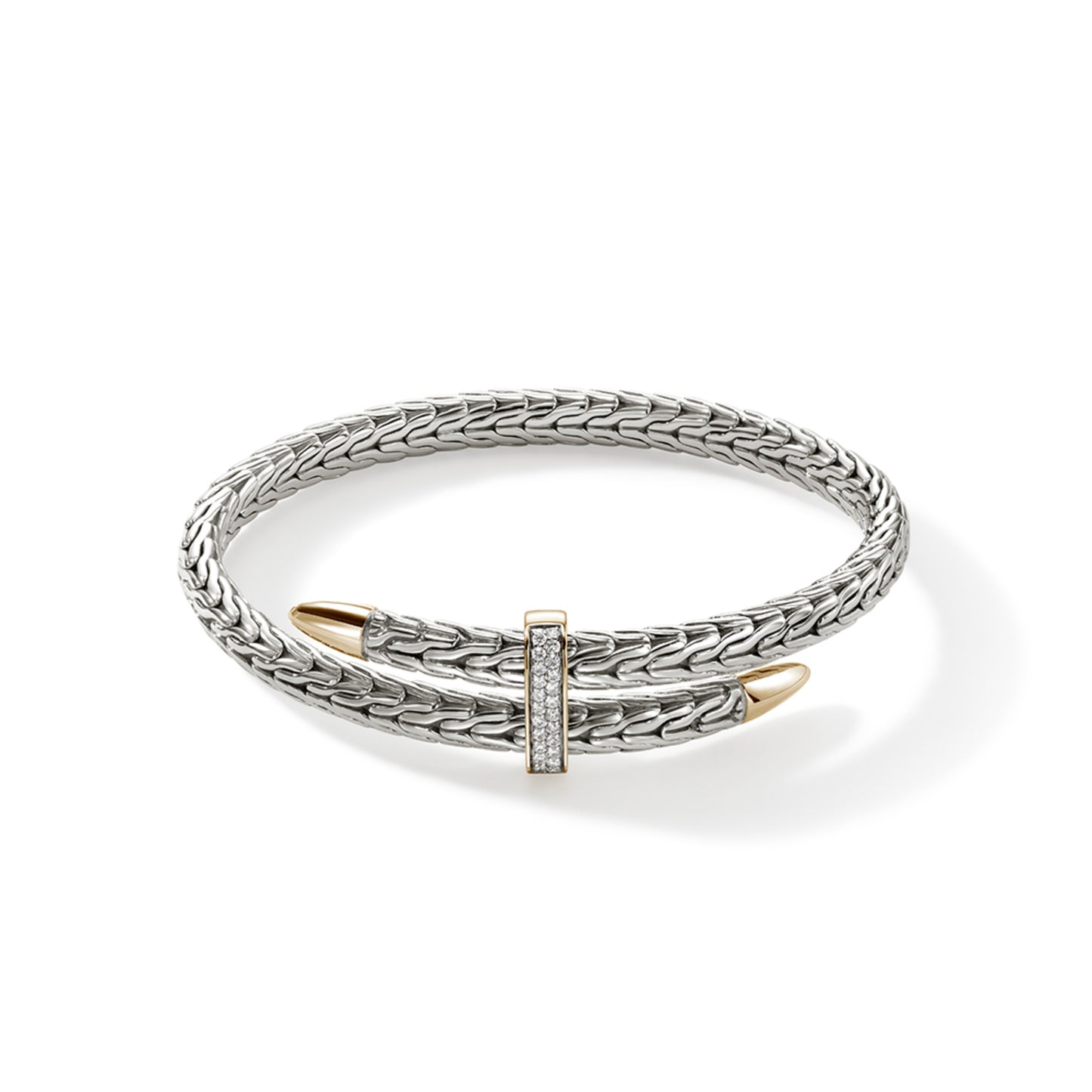 John Hardy Spear Flex Cuff, Silver & Gold & Diamonds, 0.24 CTTW - Carter's Collective Fine Jewelry