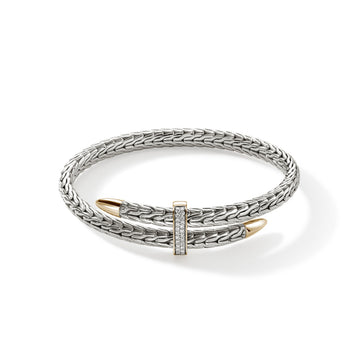 John Hardy Spear Flex Cuff, Silver & Gold & Diamonds, 0.24 CTTW - Carter's Collective Fine Jewelry