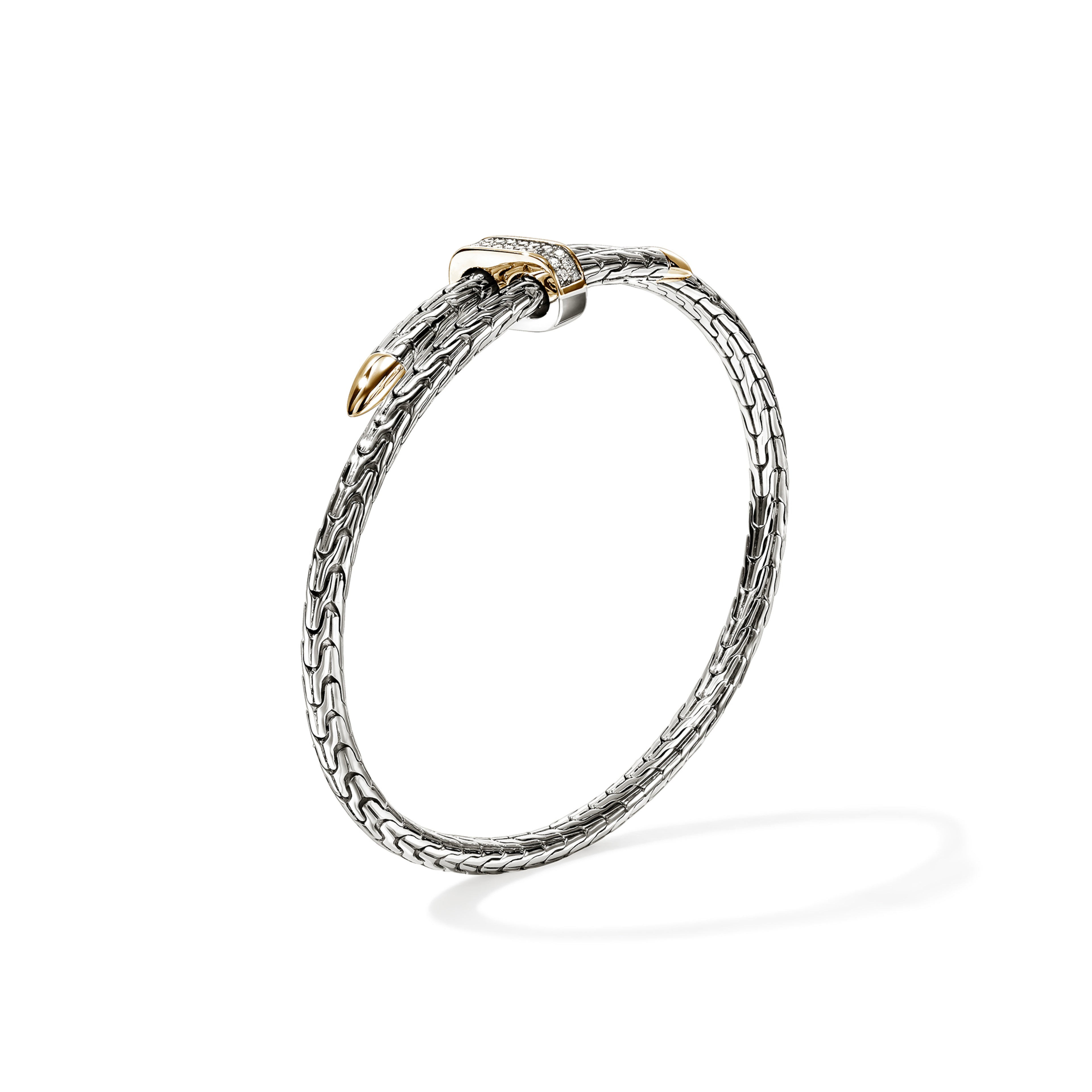 John Hardy Spear Flex Cuff, Gold & Sterling Silver & Diamonds, 0.16 CTTW - Carter's Collective Fine Jewelry