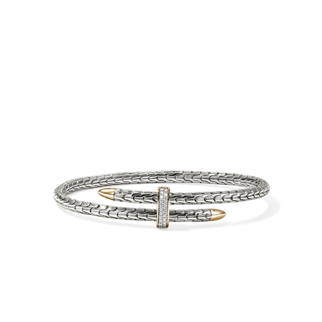 John Hardy Spear Flex Cuff, Gold & Sterling Silver & Diamonds, 0.16 CTTW - Carter's Collective Fine Jewelry